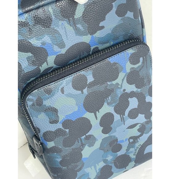 Coach Gotham Pack Sling Camo Mens Blue Leather Small Backpack Crossbody C5334 - Picture 8 of 13
